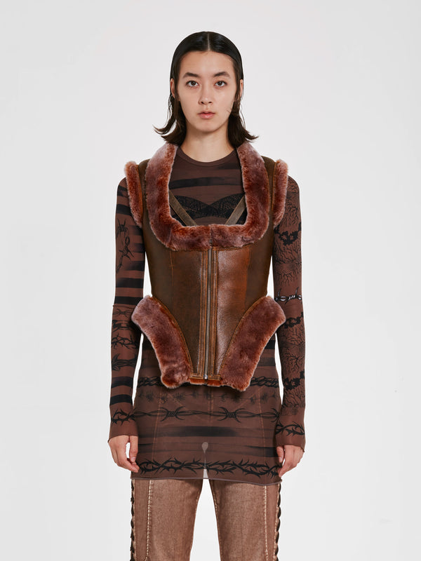 Jean Paul Gaultier_Jean Paul Gaultier - KNWLS Women's Shearling Bustier - (Brown/Lilac)_TOPS