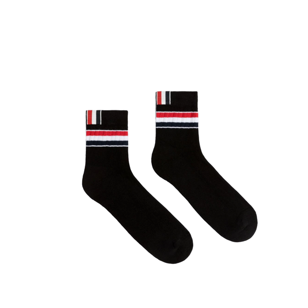 THOM BROWNE - Athletic Rib Cotton Stripe Ankle Length Socks - (Black)