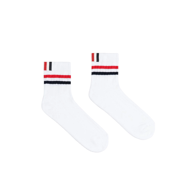 THOM BROWNE - Athletic Rib Cotton Stripe Ankle Length Socks - (White)