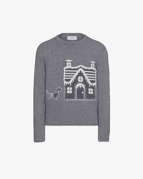 THOM BROWNE - Men's Holiday Scenery Merino Wool Crew Neck Pullover - (Light Grey055)