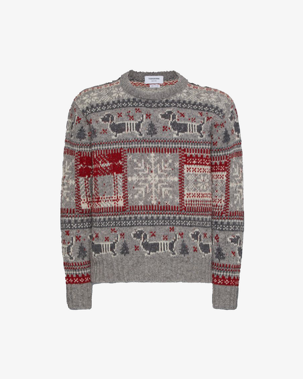 THOM BROWNE - Men's Holiday Hector Mohair Tweed Crew Neck Pullover - (Light Grey055)