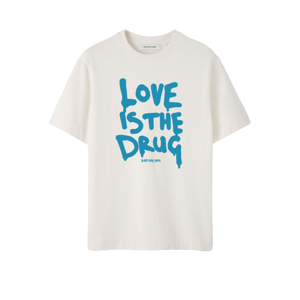 APPLIED ART FORMS - Men's Love Is The Drug T-Shirt - (Light Ecru/Blue)