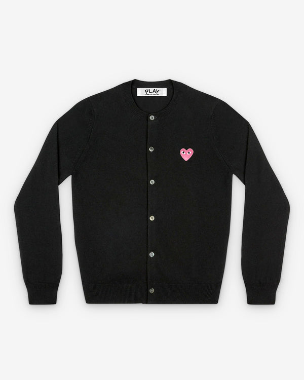 Play - Small Pink Heart Round Neck Cardigan - (Black)