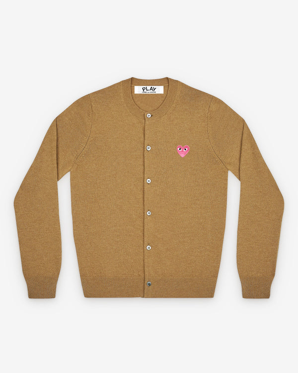 Play - Small Pink Heart Round Neck Cardigan - (Camel)