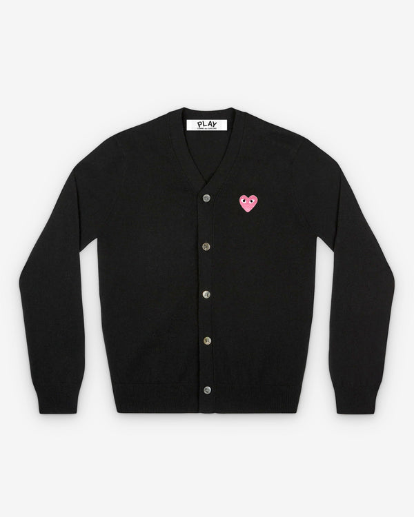 Play - Small Pink Heart V-Neck Cardigan - (Black)