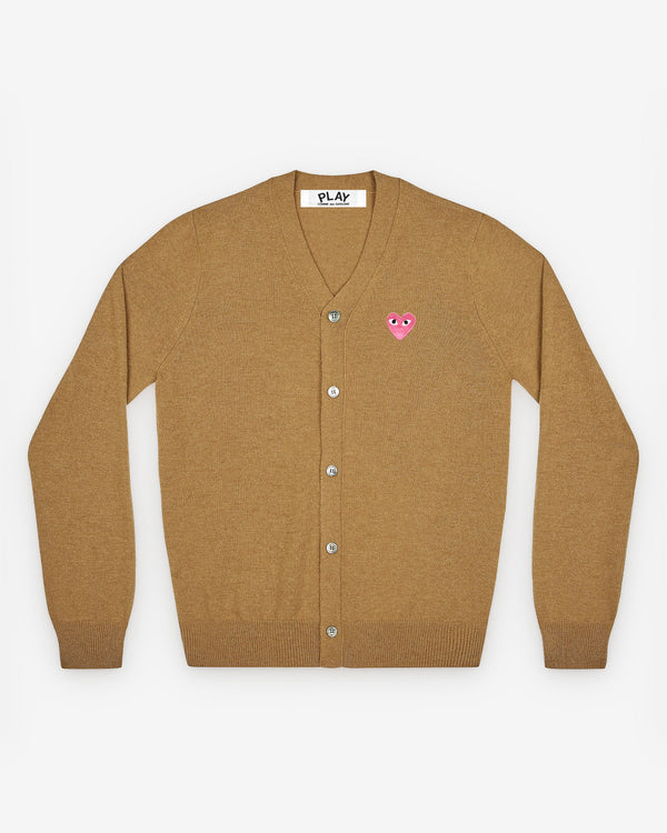 Play - Small Pink Heart V-Neck Cardigan - (Camel)