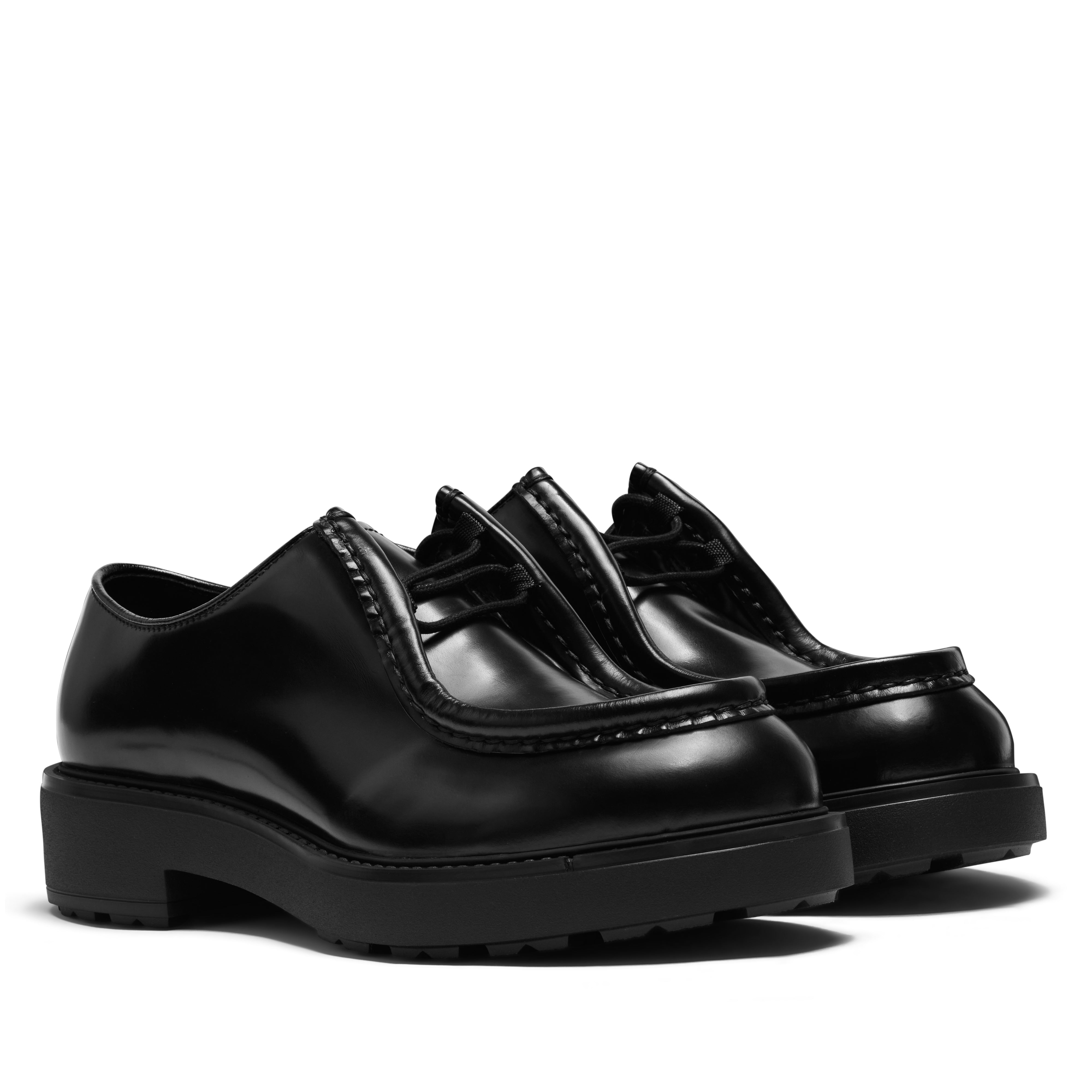 Prada - Men’s Diapason Opaque Brushed Leather Lace-Up Shoes - (Black)