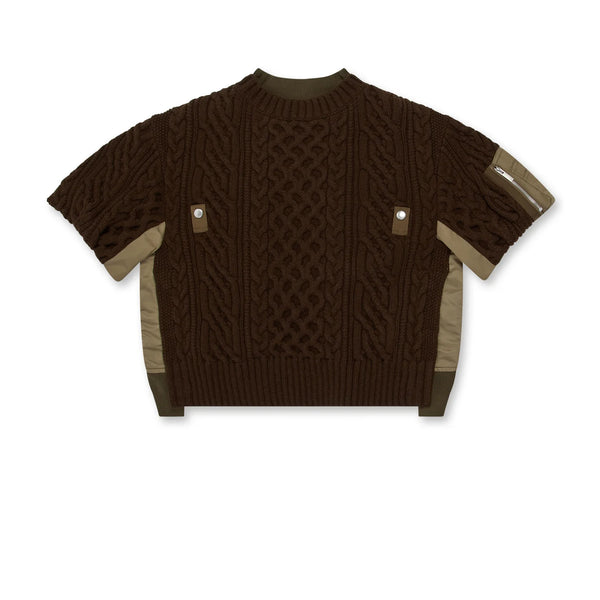 SACAI - Women's Nylon Twill x Knit Pullover - (Brown)