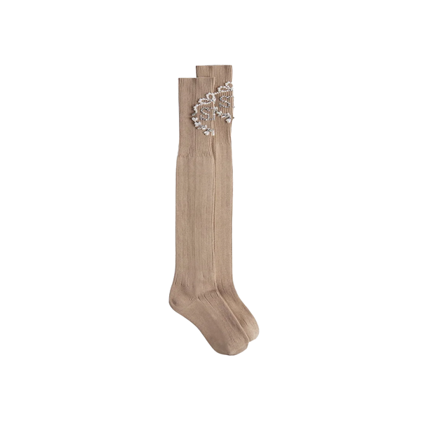 Simone Rocha - Knee High Ribbed Sock W/ Sr Embl - (Camel/Pearl/Crystal)