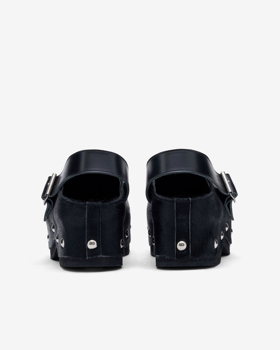 Tao - Women's Hair Calf Mules - (Black)