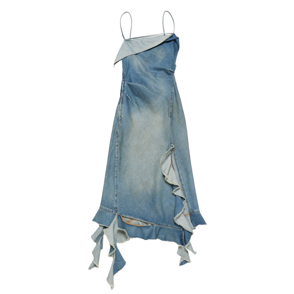 ACNE STUDIOS - Women's Ruffle Strap Denim Dress  - (Mid Blue)