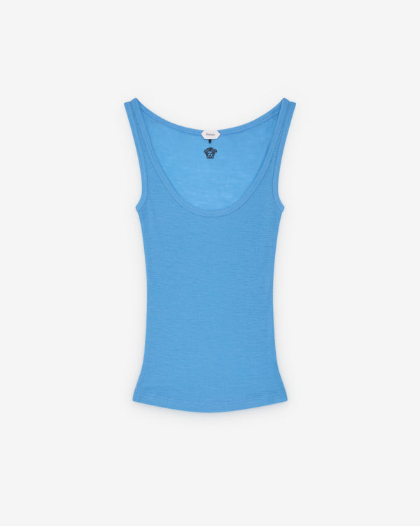 VERSACE_VERSACE - Women's Tank Top Rib With Medusa Embroidery - (Blue)_TANK TOPS