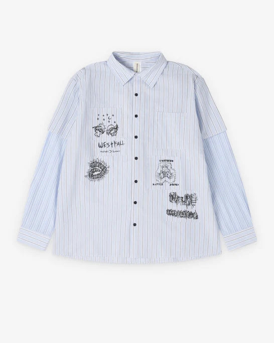 WESTFALL - Men's Printed Button Down Patch Shirt - (Blue)