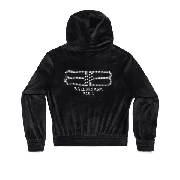 Balenciaga_BALENCIAGA - Women's Fliud Velvet Jersey Fitted Hoodie - (1000 BLACK)_SHIRTS