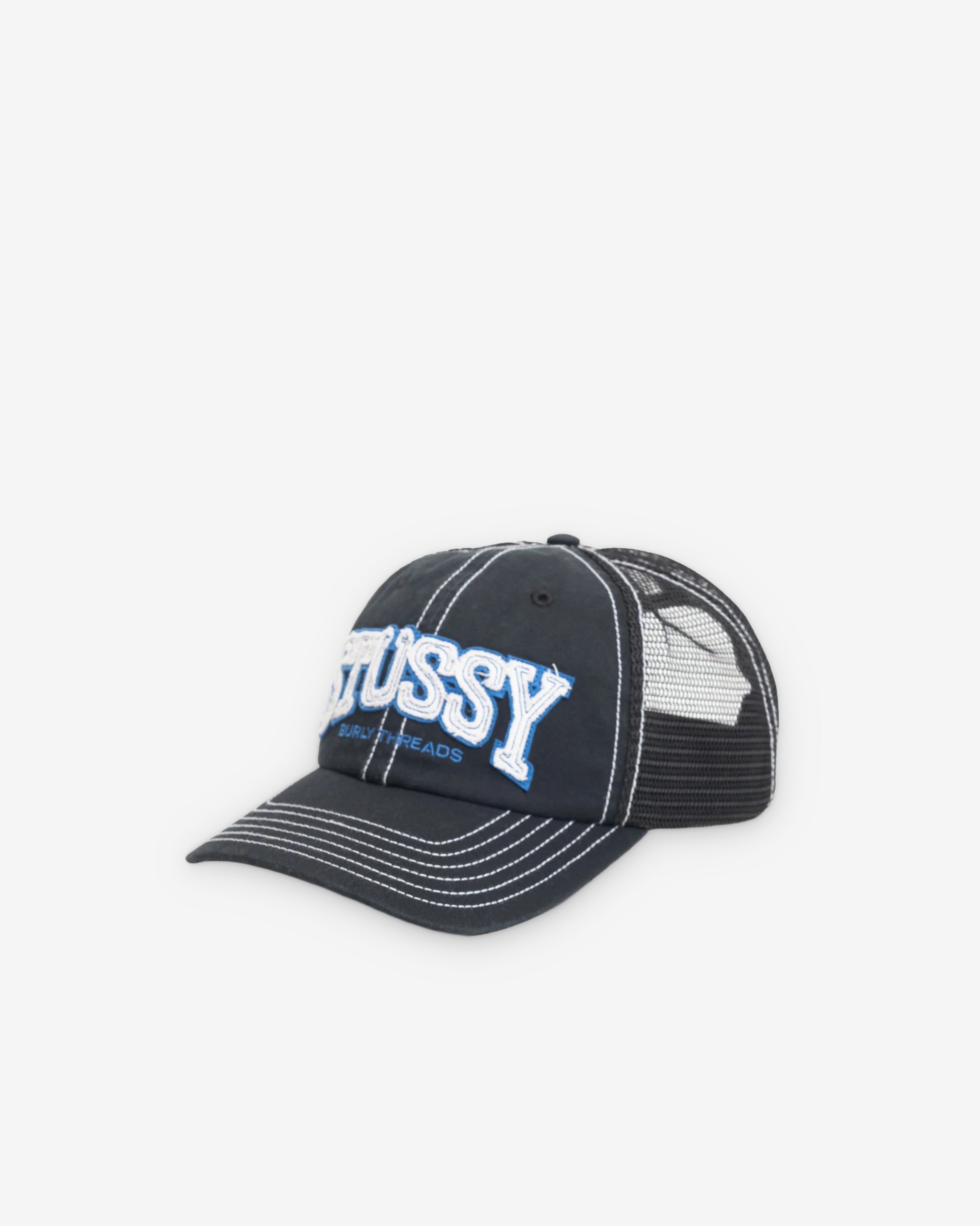 Stüssy: Men's MD Burly Threads Trucker (Black) | DSMS E-SHOP