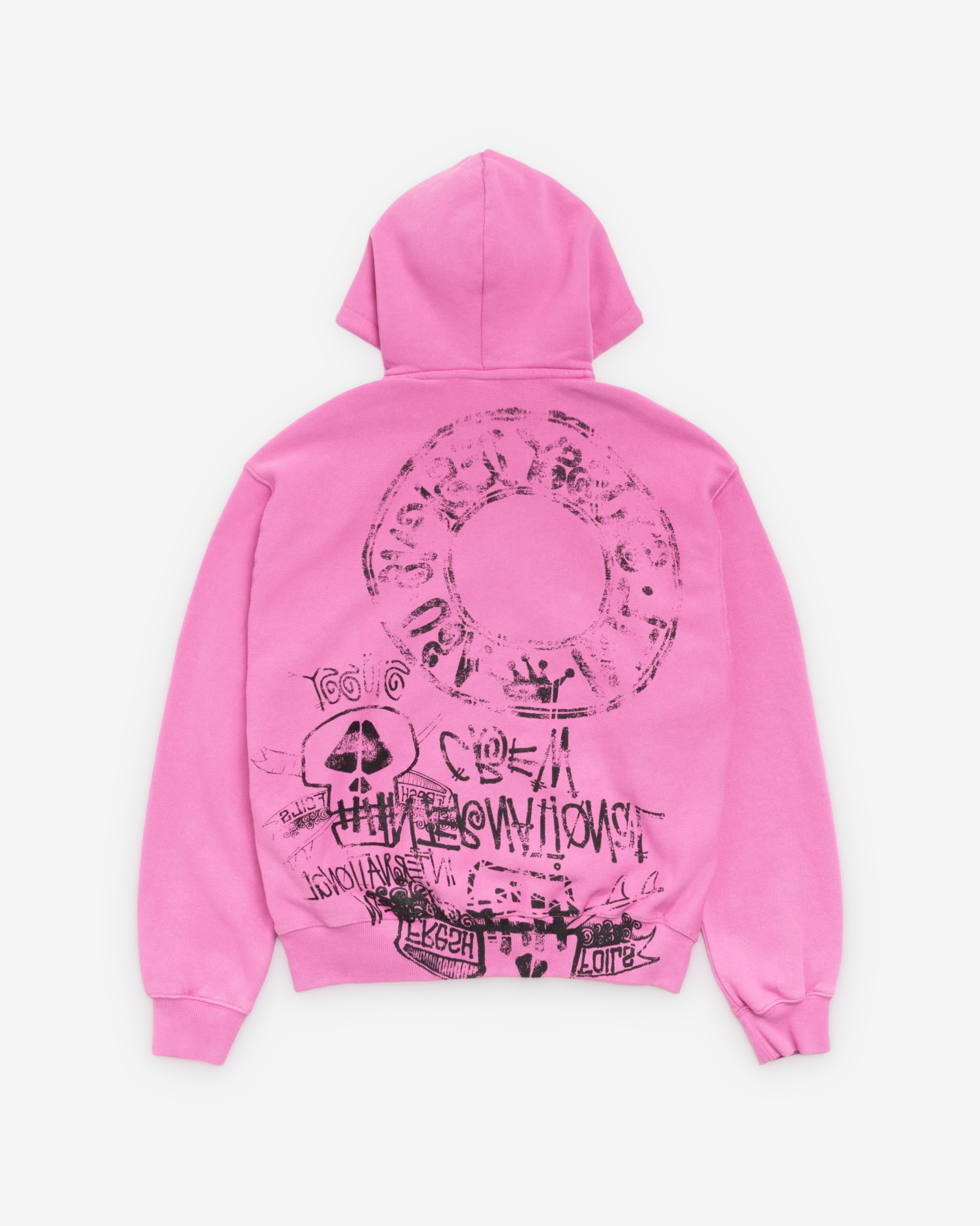 Stüssy : Men's Skulls Pigment Dyed Zip Hood (Pink) | DSMS E-SHOP