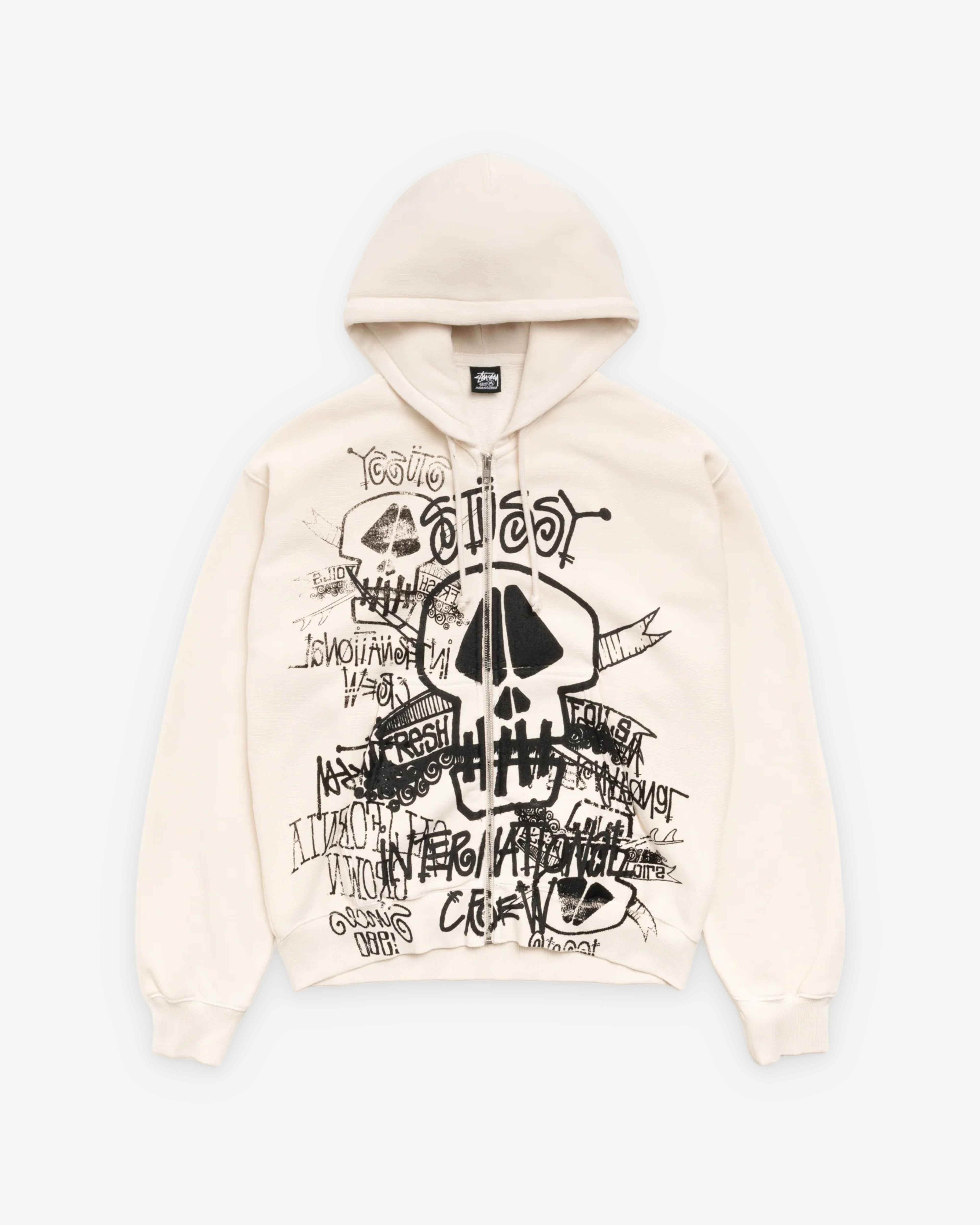 Stüssy : Men's Skulls Pigment Dyed Zip Hoodie (Bone) | DSMS E-SHOP