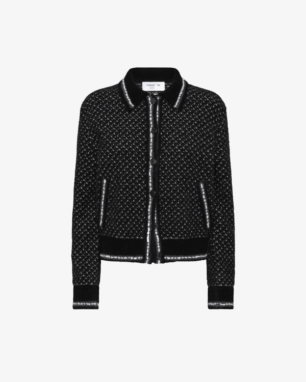 THOM BROWNE - Women's Tweed Jacquard Polo Collar Bomber Jacket - (Black)