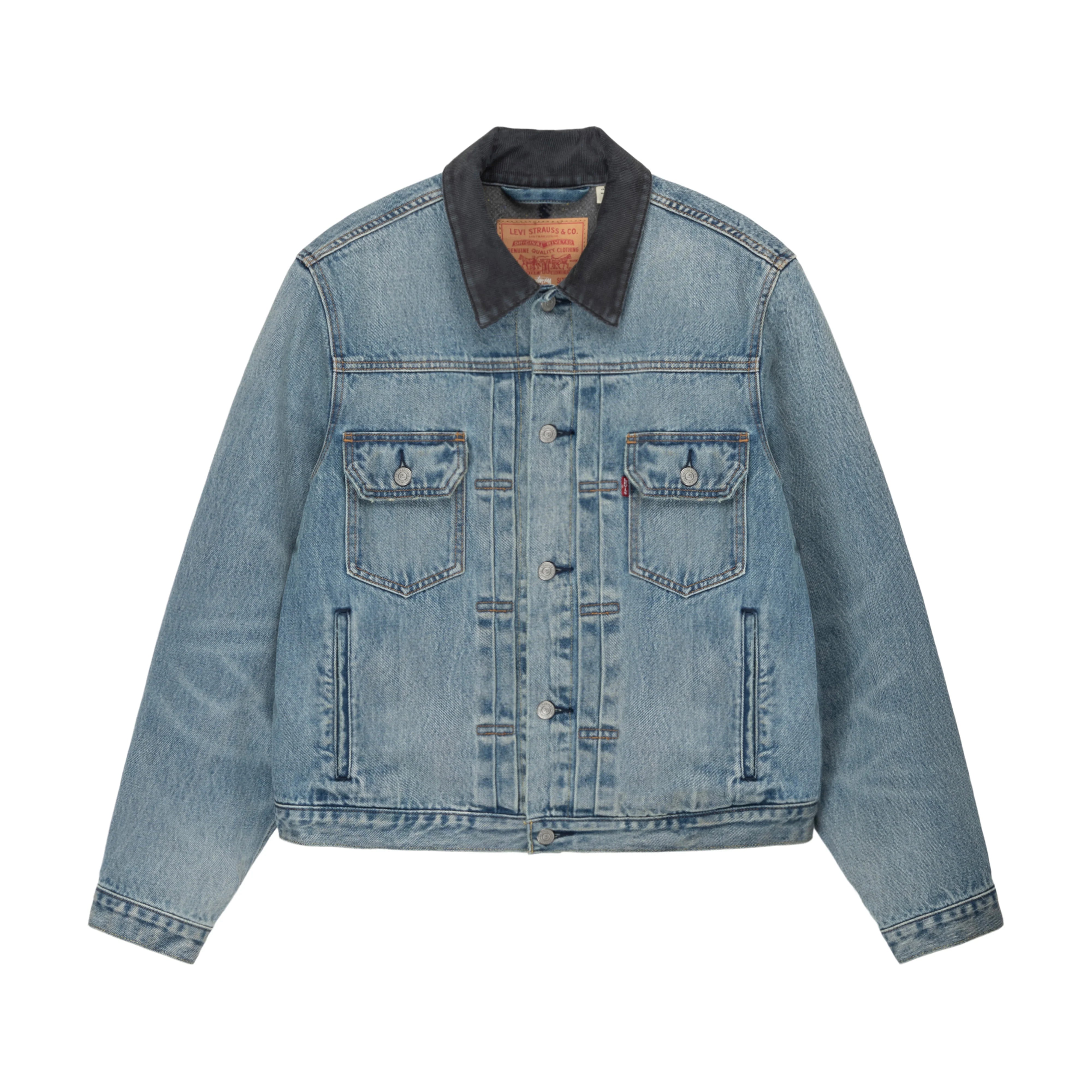 STÜSSY - Levi's Embossed Trucker Jacket - (Indigo)|Dover Street Market ...