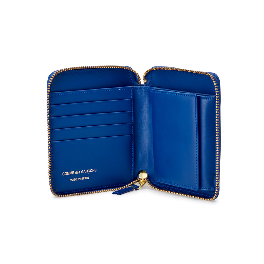 Cdg Wallet: Polka Dots Printed Full Zip Around Wallet (Navy