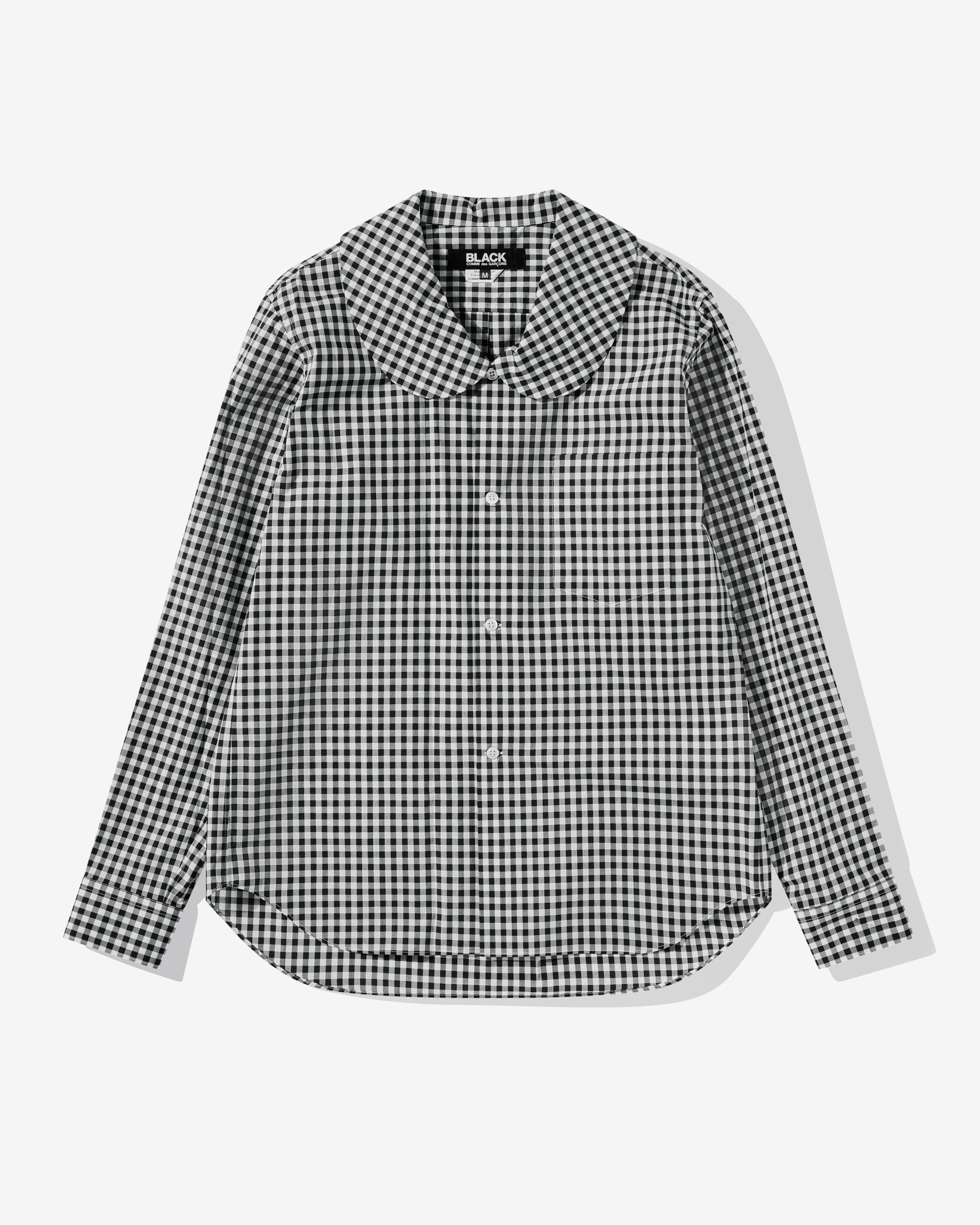 Black Comme Des Garçons: Round Collar Shirt (Black/White) | DSMS E