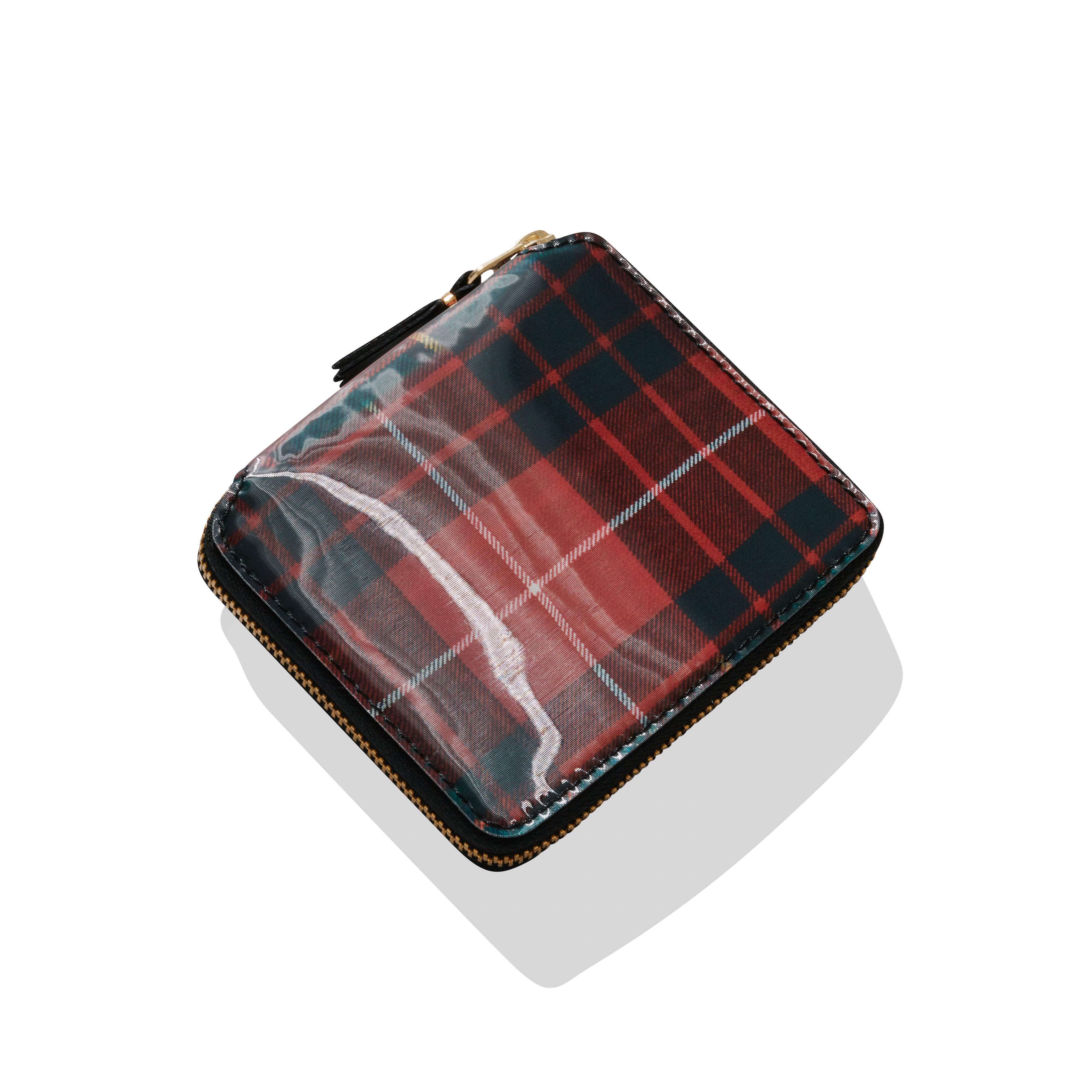 Cdg Wallet: Lenticular Tartan Full Zip Around Wallet (Red