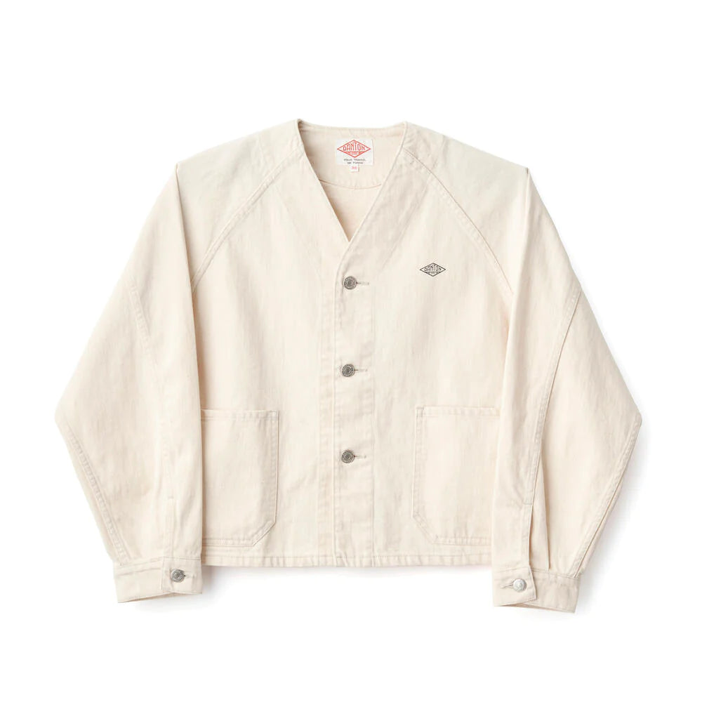 Danton - Cotton Twill Collarless Short Jacket - (Ecru) view 1, Click to Zoom in