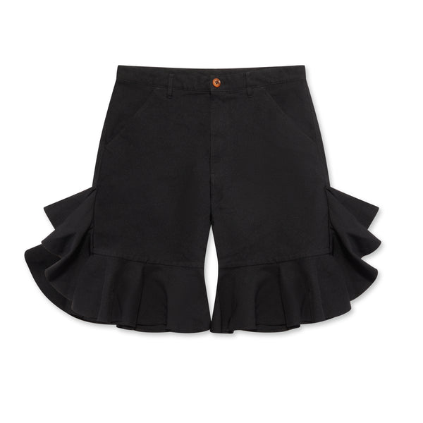 CDG SHIRT - Polyester Serge Overdyed Ruffled Shorts - (Black)