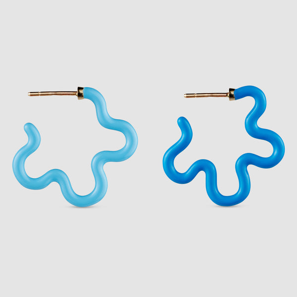 BEA BONGIASCA - Two Tone Asymmetric Flower Earrings - (Blue)
