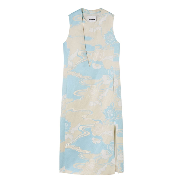 JIL SANDER - Floral Print Sleeveless Dress - Blue Hydrangea