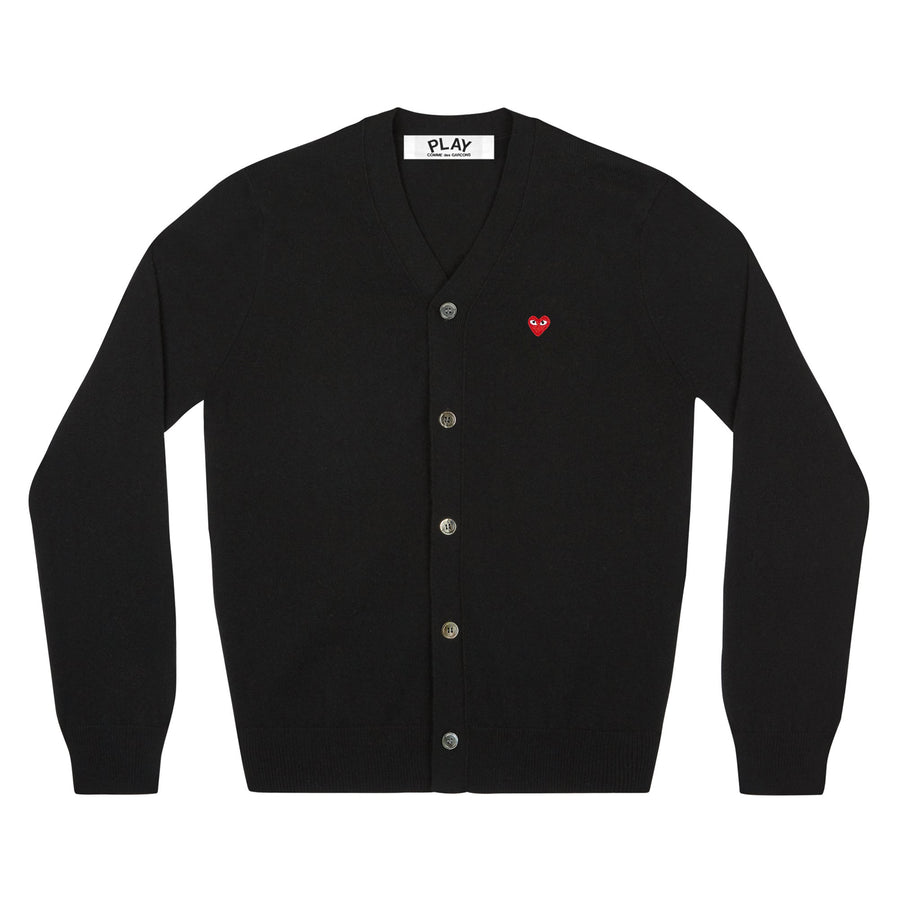 Play - Men's Small Red Heart Cardigan - (N080)(Black) view 1, Click to Zoom in