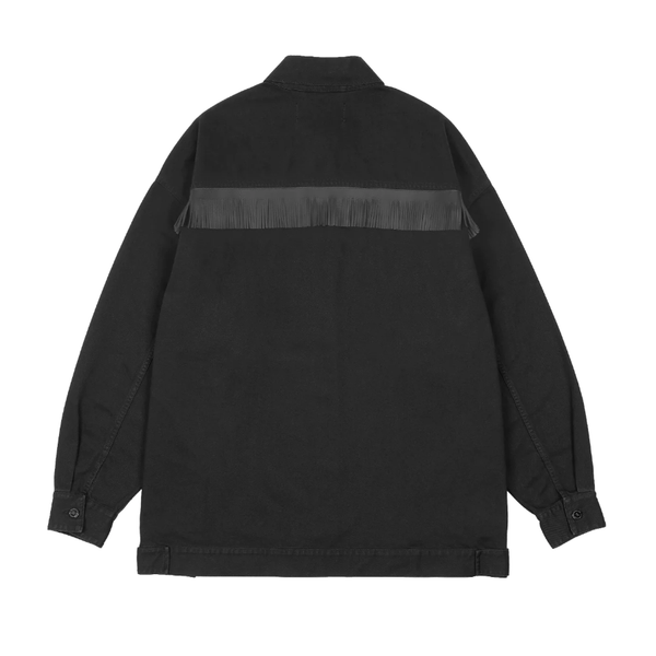 Raf Simons_Raf Simons - Leather Fringes And Studs Big Fit Jacket - Black_JACKETS
