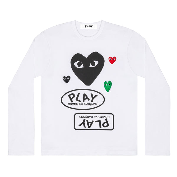 PLAY - Multi Logo Big Black Heart LS T-Shirt - (T285)(T86)(White)