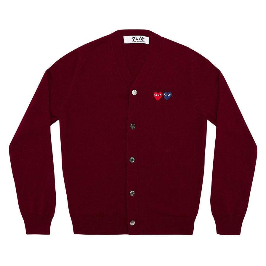 Play - Double Heart Men's Cardigan - (N058)(Burgundy) view 1, Click to Zoom in