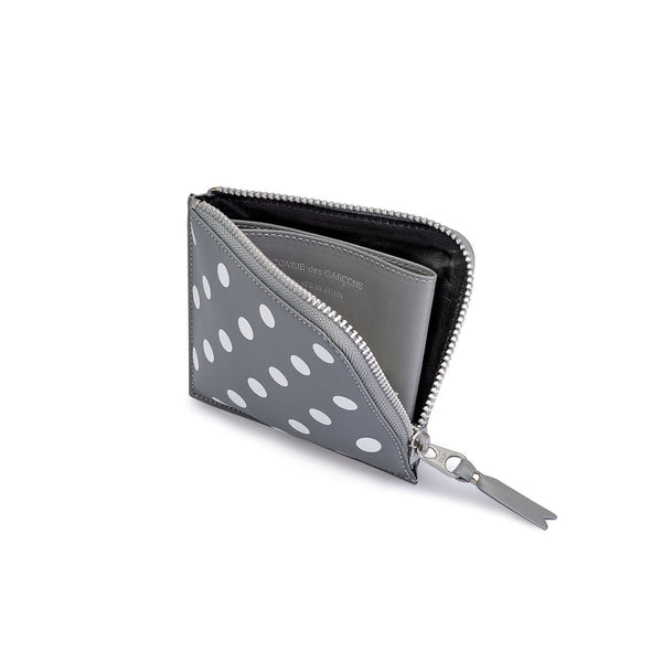 Cdg Wallet - Polka Dots Printed Zip Around Wallet - (Grey SA3100PD)
